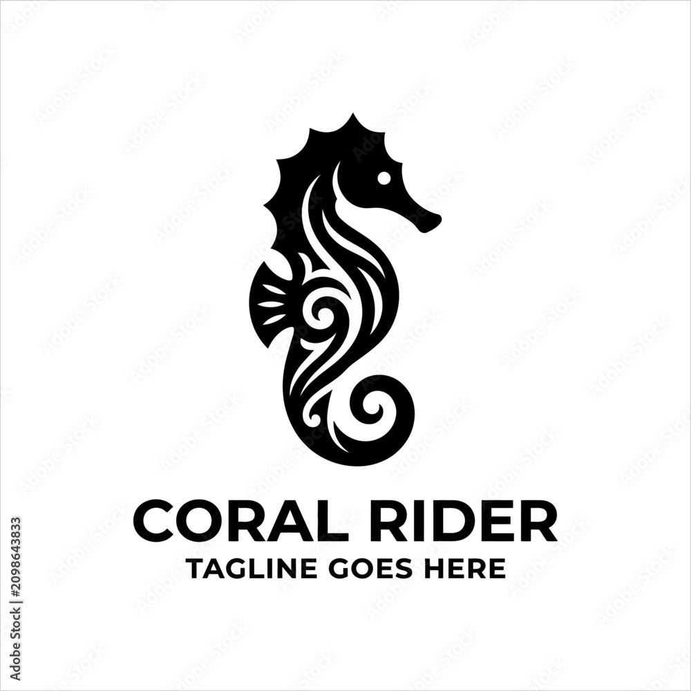 Fototapeta premium Artistic marine animal logo for ocean-themed businesses or surfing. Ornate line art representing aquatic mystery and elegance.