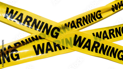 фотографія Yellow warning tape with black text, isolated on transparent background