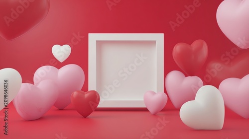 Colorful hearts with a blank frame for love.