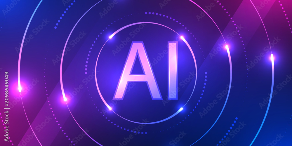 Naklejka premium Futuristic AI microchip on circuit background with artificial intelligence processor. Design for digital circuit futuristic cyber network and data.