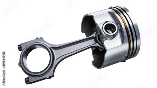 Canvas Print Shiny metal piston and connecting rod assembly, isolated on transparent backgrou