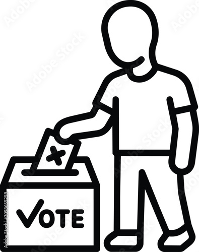 Voter casting a ballot into a voting box during an election