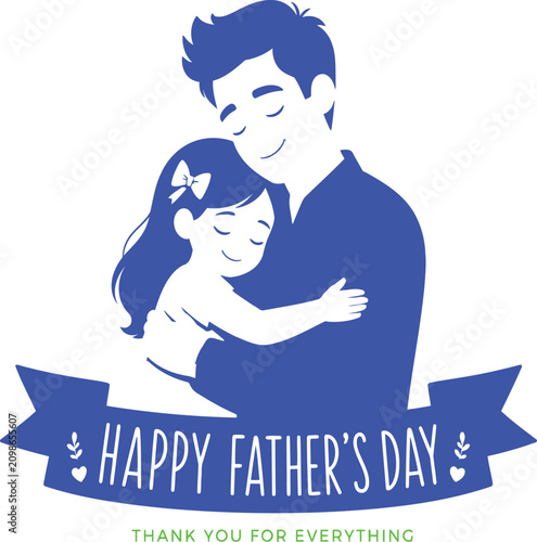 Father and daughter embrace illustration a blue toned vector graphic for celebratory occasions fatherhood parenting