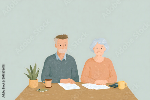 A Heartwarming Illustration of an Elderly Couple Engaged in Meaningful Conversation, Celebrating Love and Companionship Over Coffee at Their Cozy Table