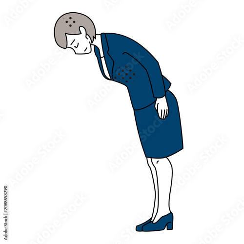 Tableau sur toile 横向きでお辞儀をする女性社員のイラスト