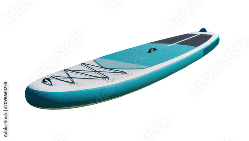 Inflatable stand up paddleboard with bungee cords, isolated on transparent background