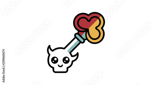Canvastavla Cute Devil Skull Key Cartoon Icon