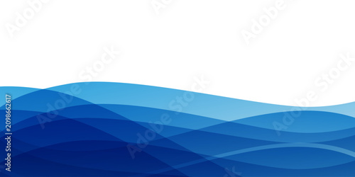Modern abstract background with translucent blue waves flowing horizontally across the lower half of the image, leaving clean white space above for text or creative use.
