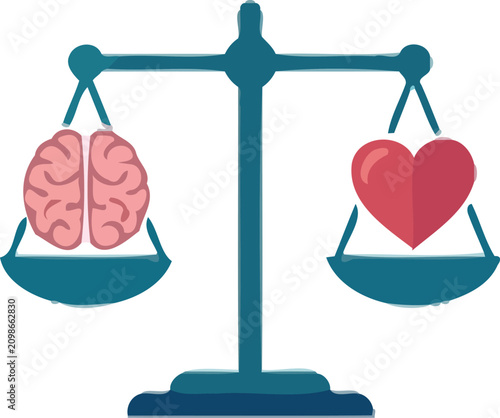 Bild auf Leinwand Scales of justice balancing a brain and heart, symbolizing logic versus emotion,