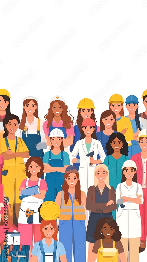Obraz premium Diverse group of women in various professional work attire and uniforms