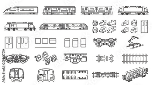 Foto Technical Train Blueprint Vector Set Featuring High Speed Commuter and Subway Ca