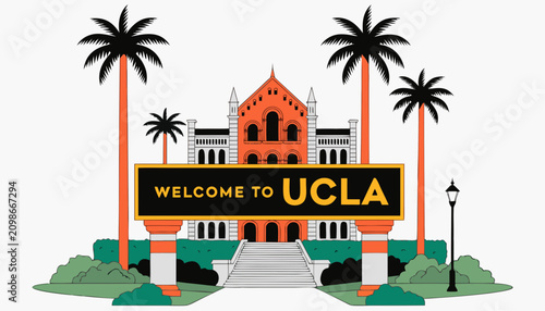 Photos Very beautiful realistic vector illustration of the UCLA entrance featuring a bo