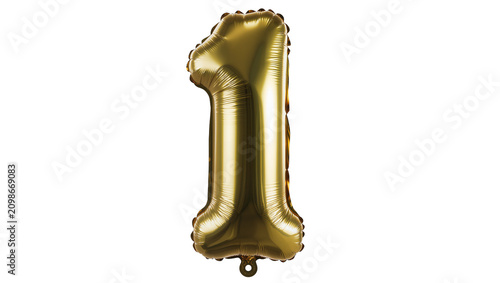 Canvastavla Shiny golden number 1 foil balloon, isolated on transparent background