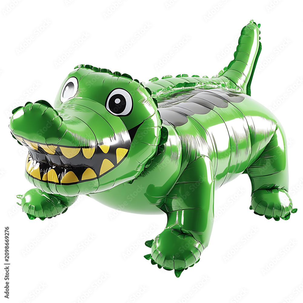 Fototapeta premium Green alligator balloon fun inflatable toy for parties and celebrations isolated on white background