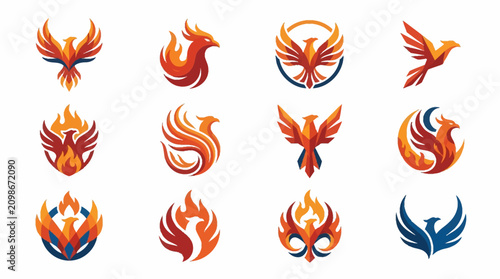 Foto Collection of flame bird icons.