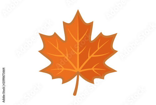 Принти на полотні A single orange autumn maple leaf with defined veins on a white background