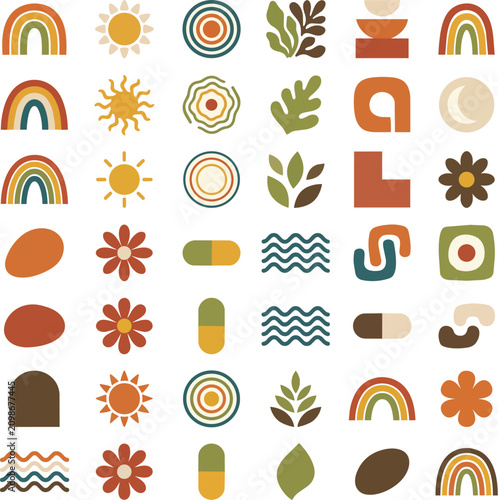 Boho Abstract Shapes and Organic Elements Vector Icon Collection Featuring Modern Minimalist Nature Designs