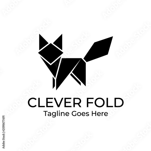 Foto Minimalist paper-fold style fox silhouette in black, conveying cleverness and modern design for tech or craft industries