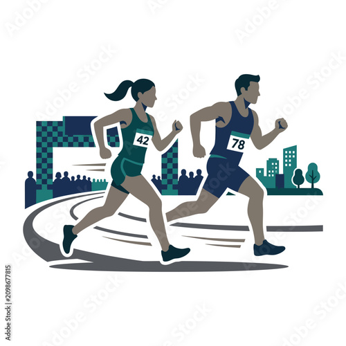 Fotografija Two runners compete in a city marathon