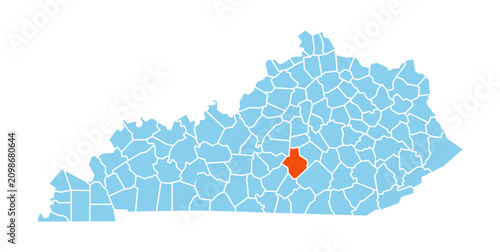 Casey County Highlighted in Orange on Kentucky State Vector Map