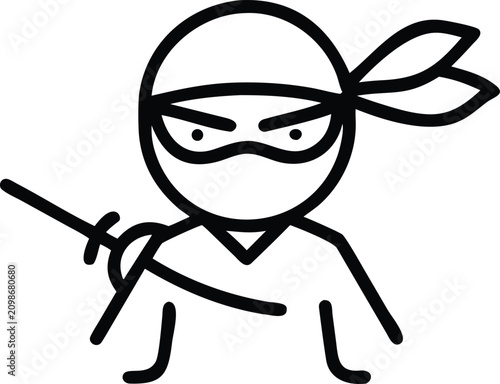 Принти на полотні Cartoon ninja character with a sword in a dynamic pose