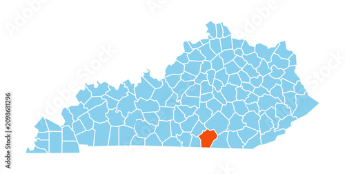 Wayne County Highlighted in Orange on Kentucky State Vector Map