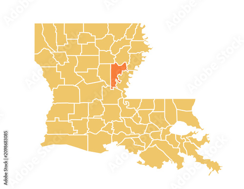 Catahoula Parish Highlighted in Orange on Louisiana State Vector Map