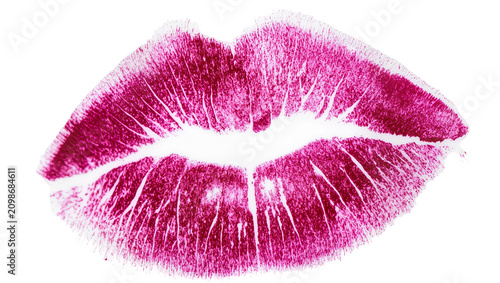 Bild auf Leinwand Vibrant fuchsia lipstick kiss mark imprint, isolated on transparent background