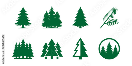 Bild auf Leinwand Green pine tree icons set on white background