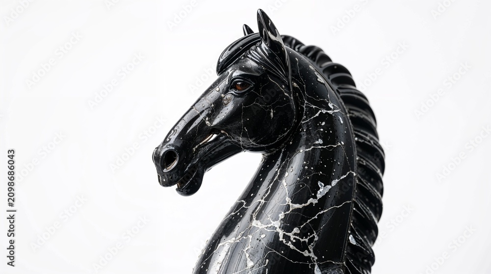 Obraz premium Elegant Black Marble Horse Head Statue Isolated on White