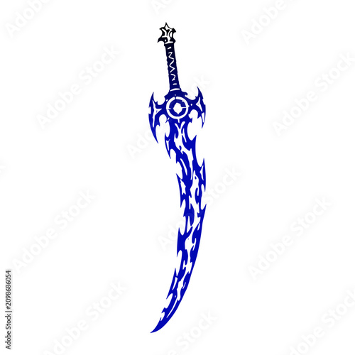 Foto Blue tribal flame curved fantasy sword