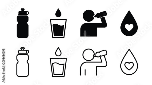 Tableau sur toile Hydration Icons Set – Water, Bottle, Routine, Wellness