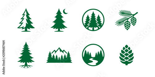 Foto Green forest and nature icons set on white background