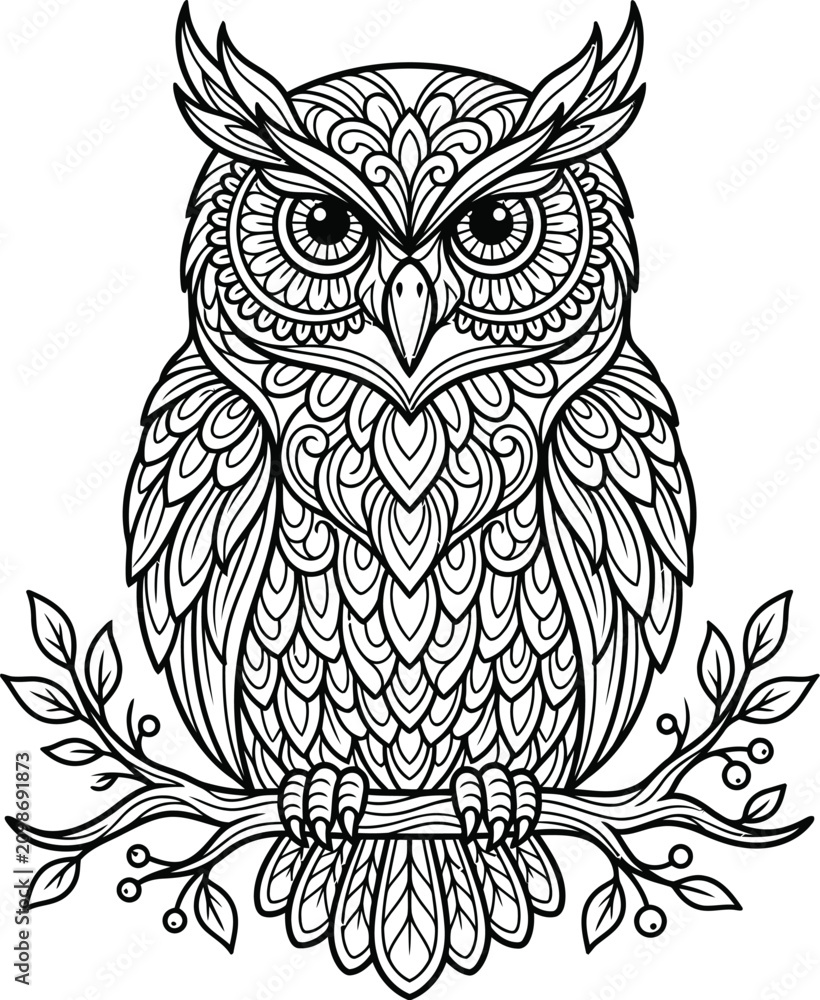 Fototapeta premium owl on a branch illustration