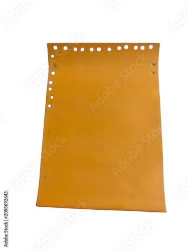 Foto Single sheet of yellow perforated computer paper for dot matrix printer
