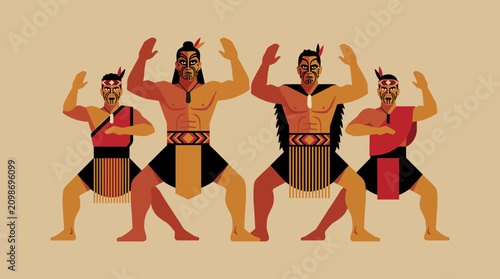 Photos Warriors Performing Ceremonial Haka Dance Flat Style Vector Illustration