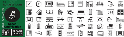 Tableau sur toile Space Optimization Outline Icons Set - 50 Modern Storage & Organization Vector L