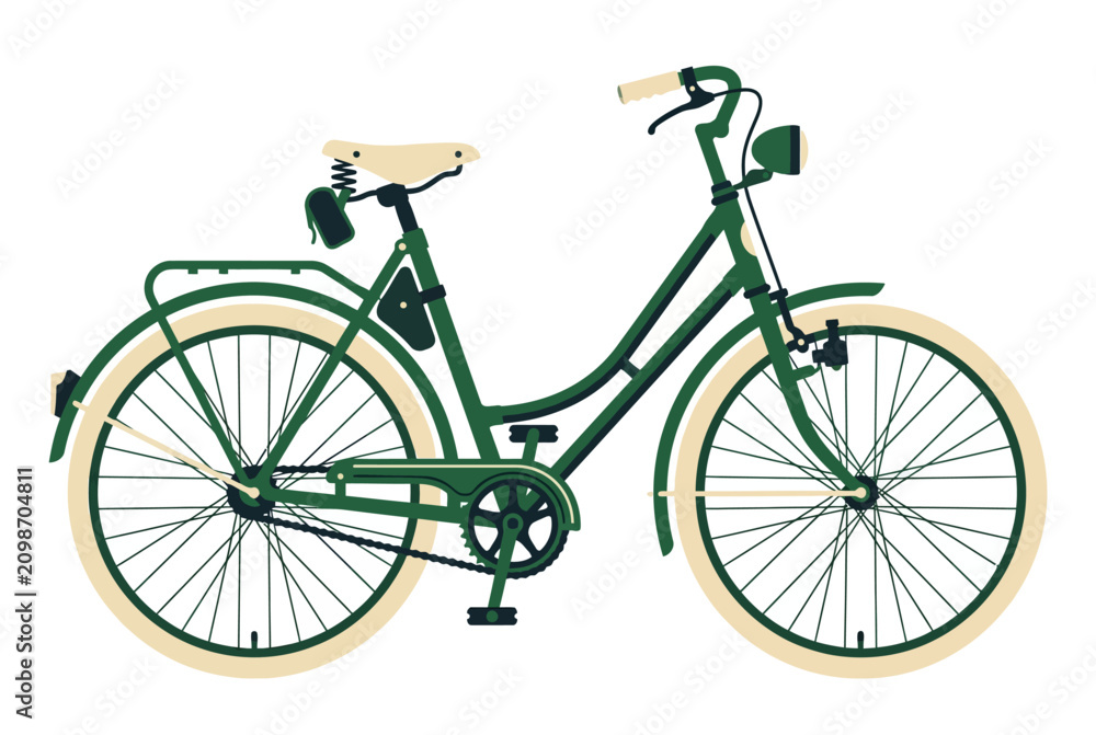 Fototapeta premium A classic green city bicycle with a cream-colored seat