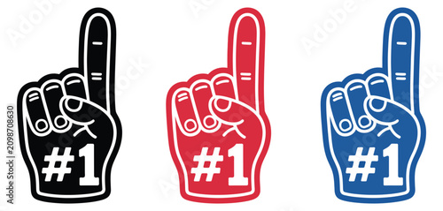 Canvastavla Colorful Foam Finger Vector Icons, Number One Hand Symbols, Black, Red, Blue Designs for Championship Games, Fan Celebration and Sports Branding