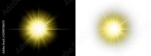 Фотография 眩しく輝く光線。燦々と輝く太陽光。爆発したような効果素材。背景透過PNG形式。