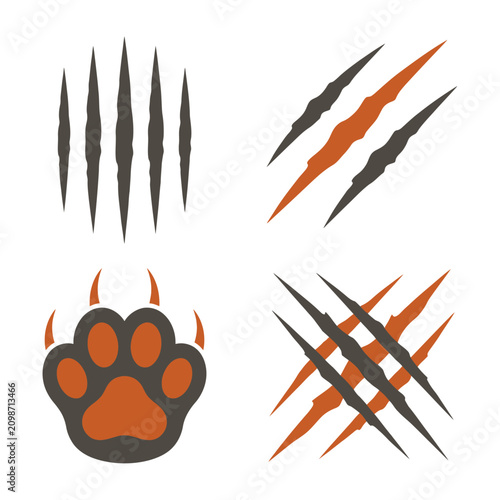 Bild auf Leinwand Collection of stylized animal claw scratch marks and a fierce paw print