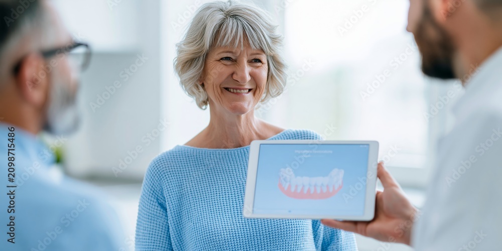 Fototapeta premium Senior woman consulting dental professionals