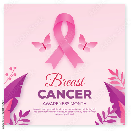 Breast Cancer Awareness Month Flyer Template with Pink Ribbon