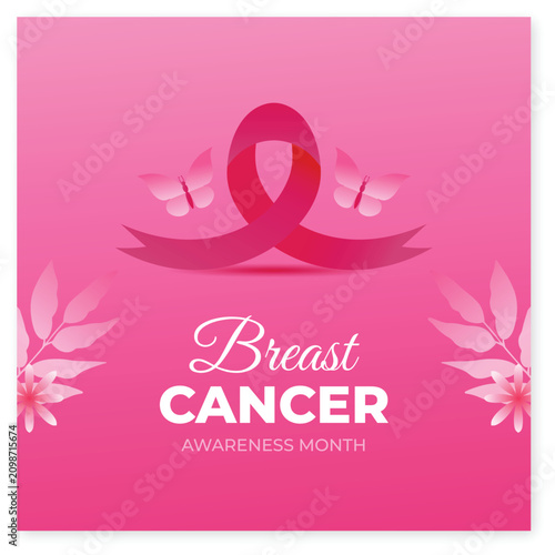 Breast Cancer Awareness Month Flyer Template with Pink Ribbon