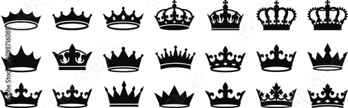 Canvastavla Collection of black crown silhouettes various designs vector illustration isolat