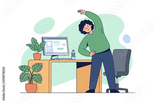 Person stretching at their desk to improve well-being and posture