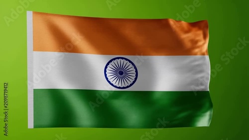 Waving National Flag of India on Green Screen Background.