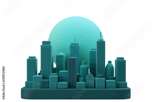 Teal 3D City Skyline Model.