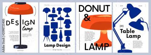 Table and bedside lamps, promotion poster designs set for electric light shop...