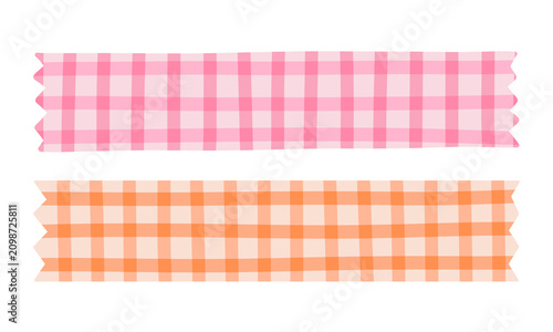 Pink and orange gingham plaid washi tape strips, checkered masking tape vectors Isolated on Transparent Background PNG